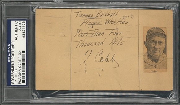 1928 Ty Cobb Autographed Government Postcard - PSA/DNA Auth